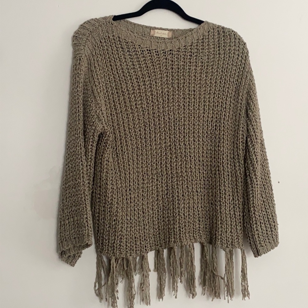 Altar'd State Sterchi Sweater pullover crochet tassel olive green size XS